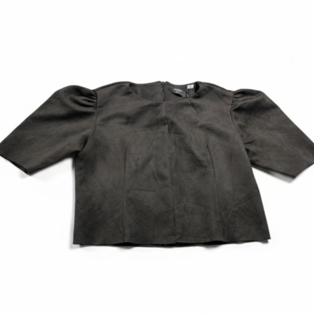 Tahari Women’s Black Blouse Puffer Sleeves Back Zip Closure Sz L
